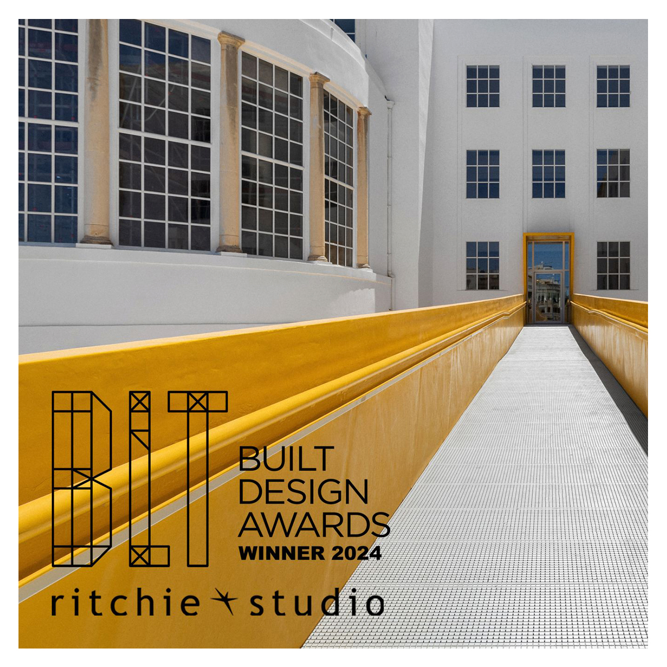 The entrance to The Brewhouse, showcasing award-winning Art Deco architecture and contemporary design by Ritchie Studio, winner of the 2024 Built Design Awards